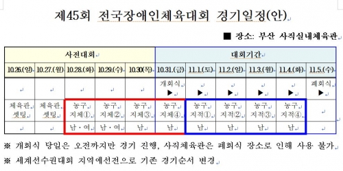 제45회 전국장애인체육대회 경기일정(안) 안내