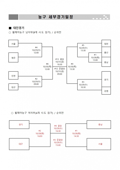제45회 전국장애인체육대회 대진 및 경기일정