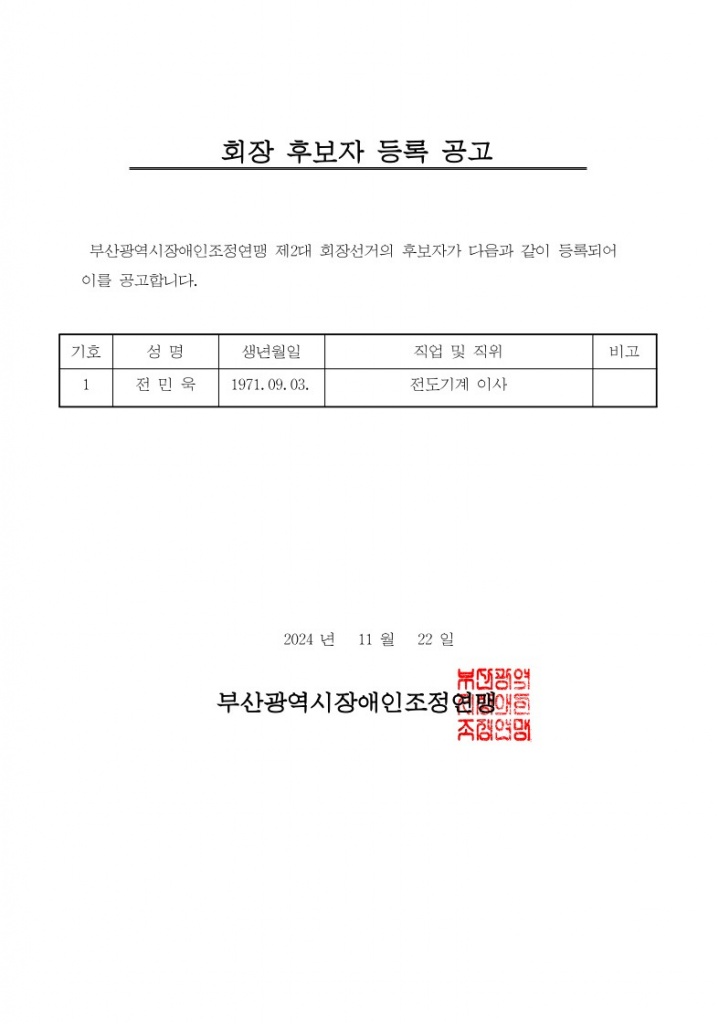 부산광역시장애인조정연맹 2대 회장선거 후보자등록 공고문.jpg